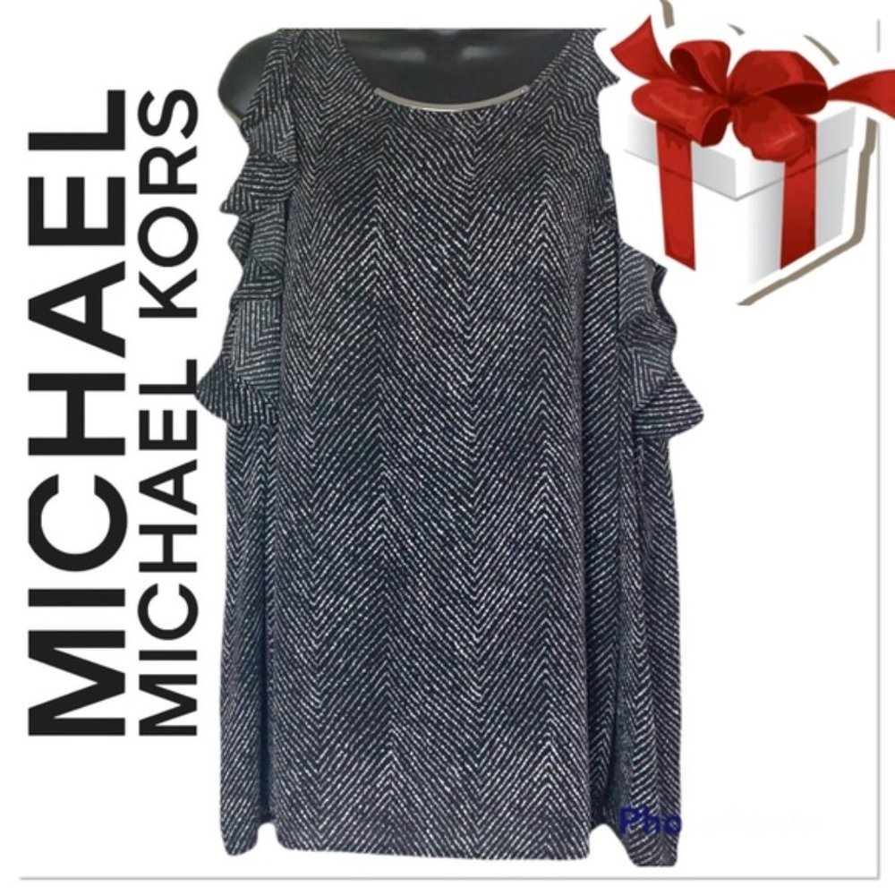 Michael Michael Kors black/white ruffled cold shoulder blouse size L